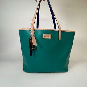 Coach Park Metro Teal Green Leather Tote, Tan accents